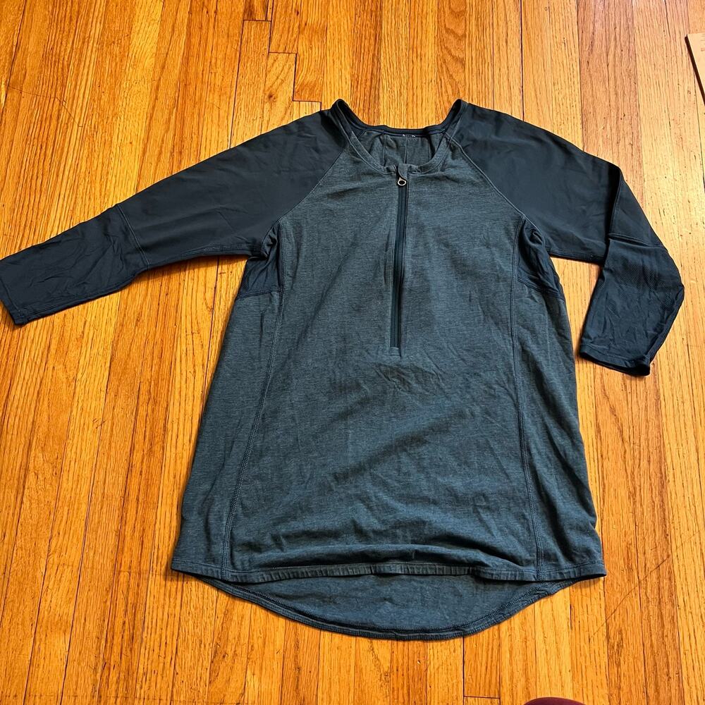 Lululemon Spin City Shirt Womens 4 ? green 1/2 Zip Raglan 3/4 Sleeve Top